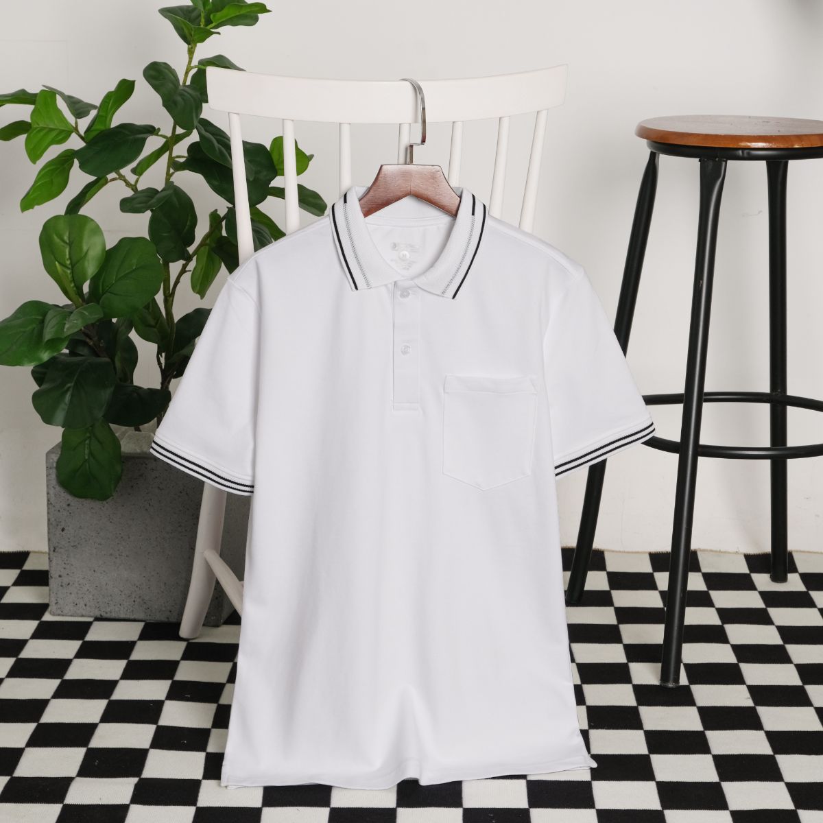 Áo thun polo basic cotton nam Simple &amp; Basic, mềm mịn, thấm hút mồ hôi tốt, mau khô, màu trắng