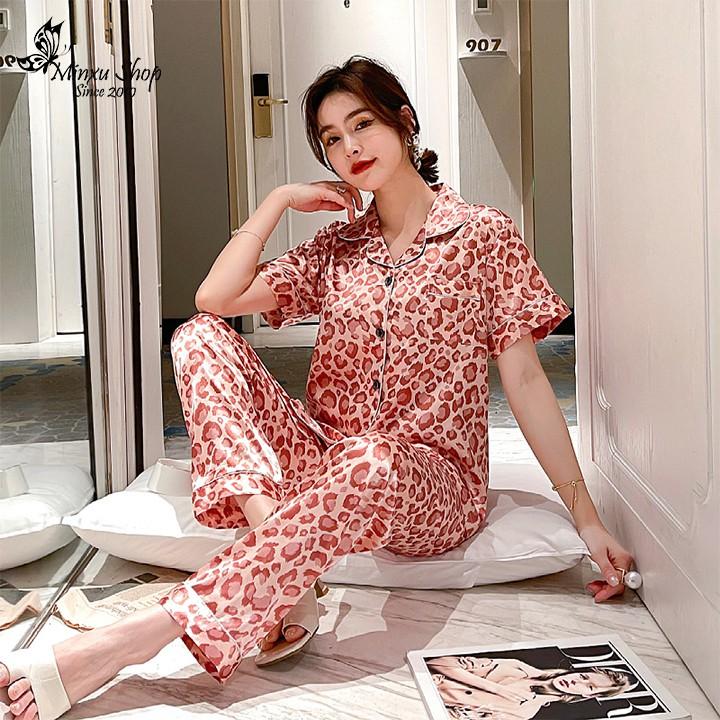 Bộ đồ Pijama lụa, bộ ngủ mặc nhà Minxu Shop, quần dài áo ngắn tay - sang chảnh - chất Lụa mềm mịn, thoải mái (Mã PP)