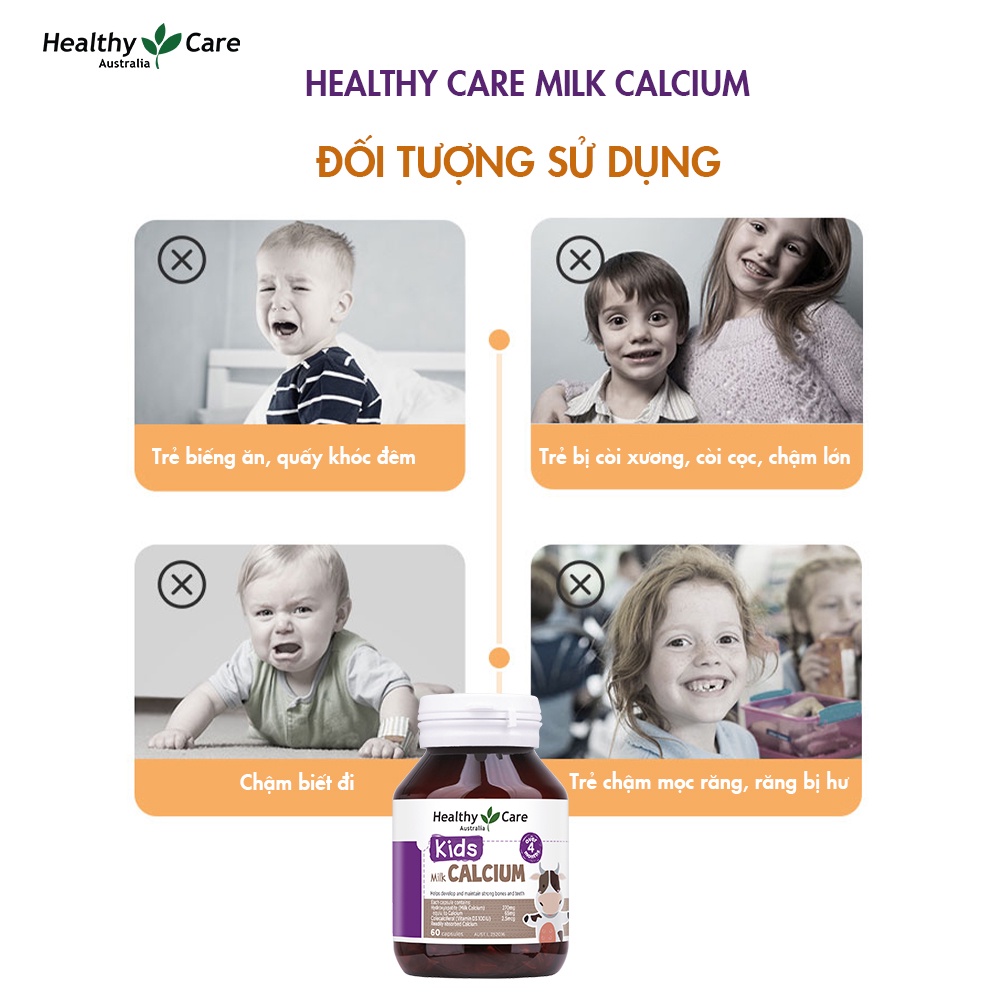 Canxi cho bé Healthy Care Kids Milk Calcium Úc, Hỗ trợ tăng trưởng chiều cao, hệ thống xương, răng, bé ngủ ngon không trằn trọc ban đêm - Massel Official