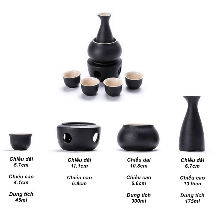 Bộ 7 Chi Tiết Uống Sake Hâm Nóng Tại Bàn Yumi-Zen Ceramics Cao Cấp