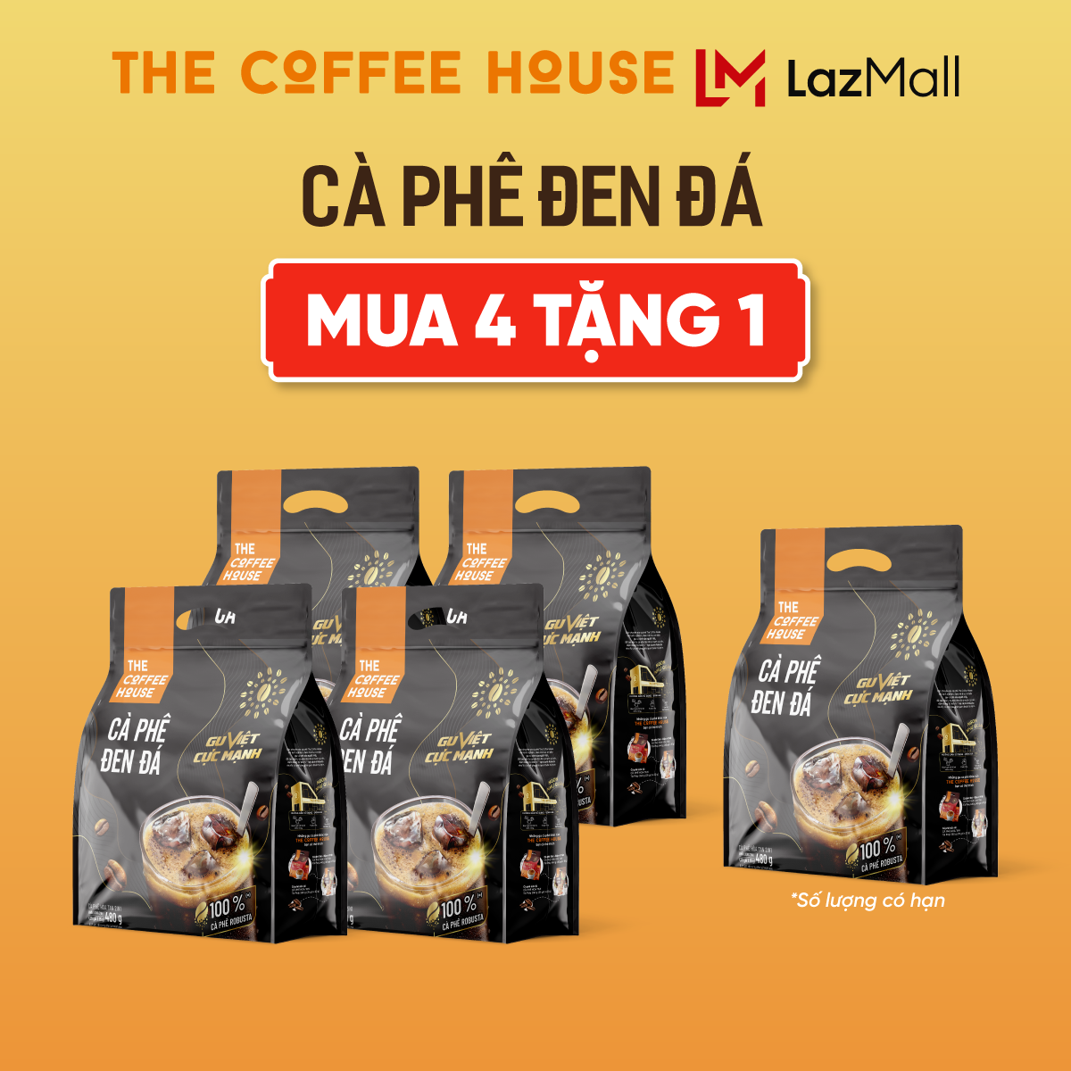 [MUA 3 TẶNG 1] Túi cà phê đen đá The Coffee House (Túi 30 gói x 16 g)