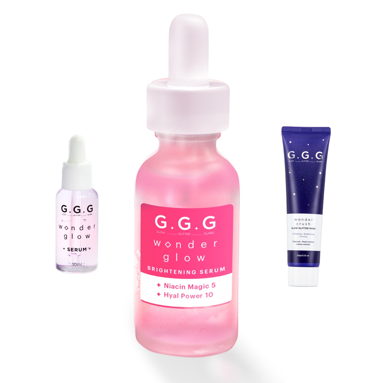 Combo đặc biệt dưỡng sáng, cấp nước G.G.G  Pink Serum (30ml) tặng Pink Serum 10ml &amp; Mặt nạ sáng da Glow Glitter Mask 30g