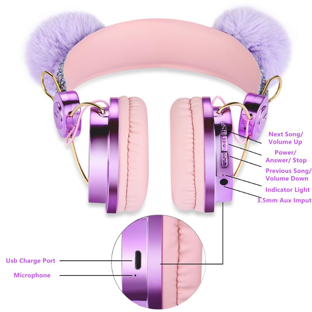 Bluetooth Dễ Thương Cho Trẻ Em Không Dây Tai Nghe Có Micro Bé Gái 3.5Mm Âm Nhạc Stereo Tai Nghe Máy Tính Di Động Điện Thoại Mèo Tai Nghe