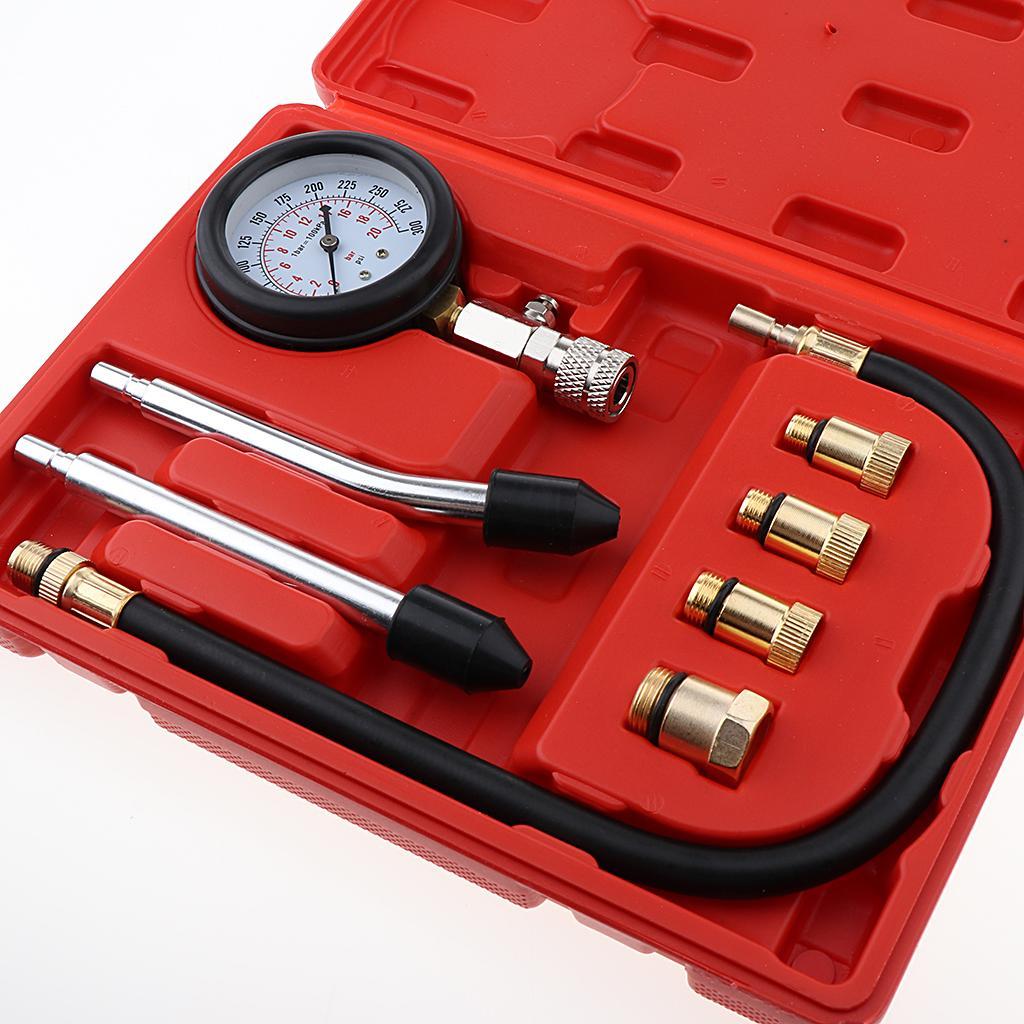 8pcs Auto  Gas Engine Cylinder Compression Tester Gauge Kit