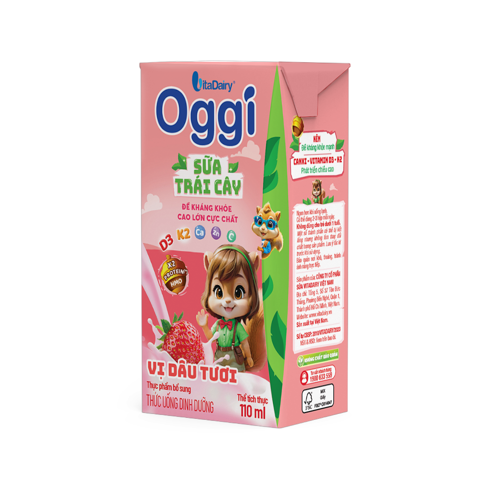TUDD Sữa trái cây Oggi vị dâu tươi 110ml - VitaDairy