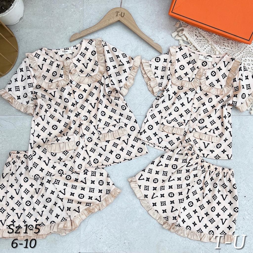 Bộ Đồ Ngủ Pijama Bé Gái Set Quần Áo Trẻ Em Mặc Nhà Lụa Mango Nhiều Màu Cộc Đùi 10-20kg