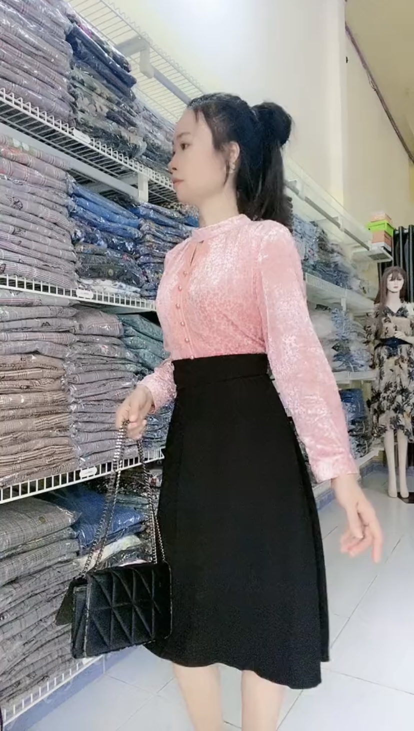 Đầm liền eo cao tựa set áo sơ vin chân váy Myqlothing.