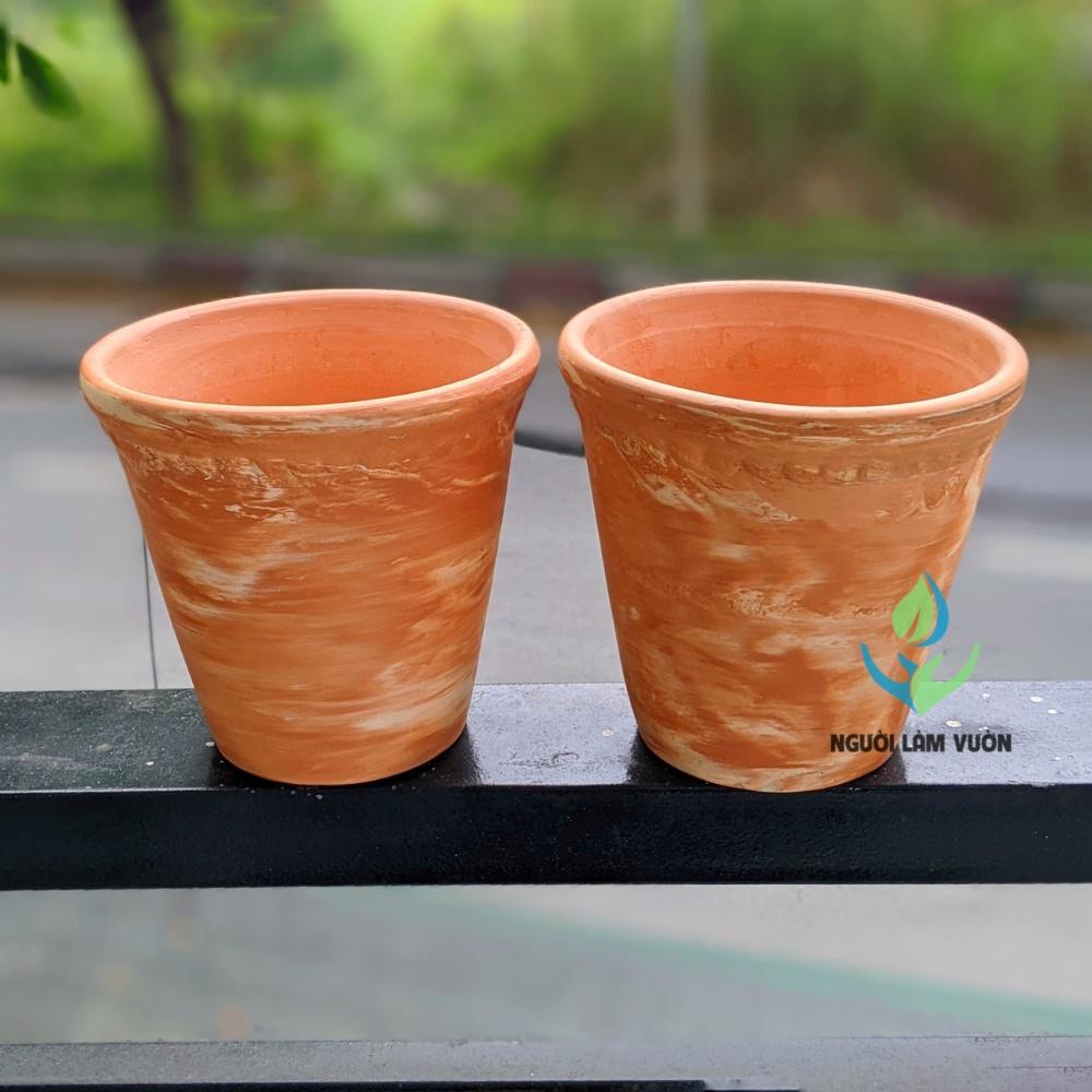 Chậu đất nung kiểu ly rèm họa tiết marble trồng hoa tết, trồng cây trang trí size 14x15cm - Người Làm Vườn