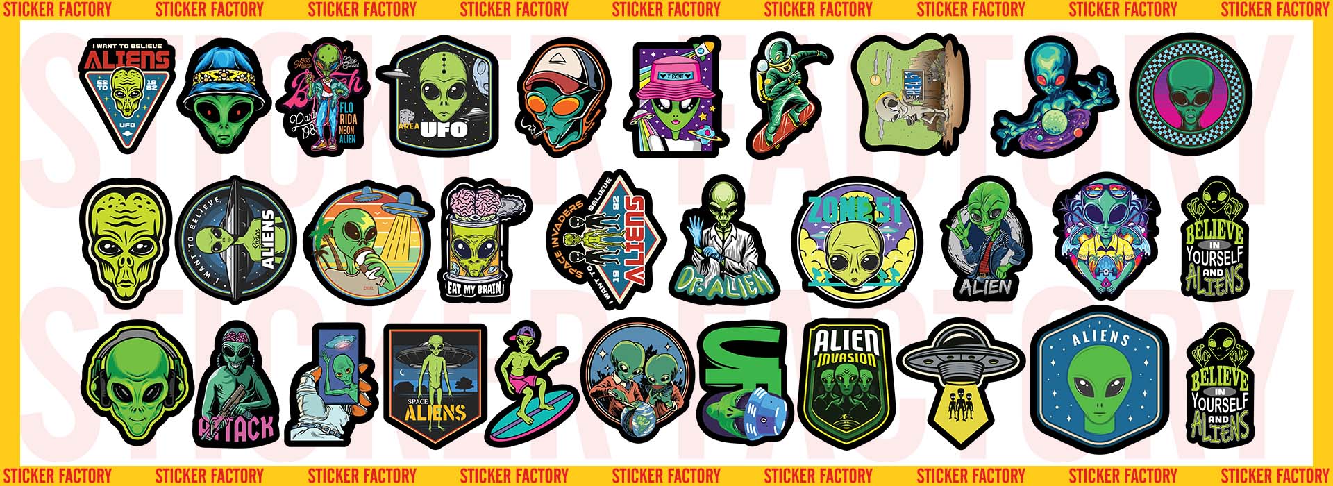 Aliens - Set 30 sticker decal hình dán nón bảo hiểm, laptop, xe máy, ô tô - STICKER FACTORY