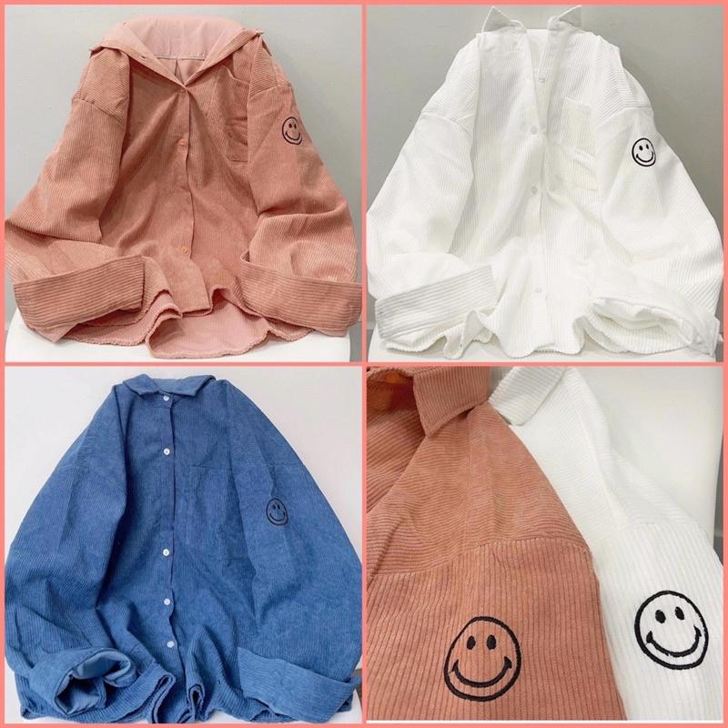 Áo khoác dáng sơmi gài nút thêu kaki nhung gân unisex ulzzang nam nữ
