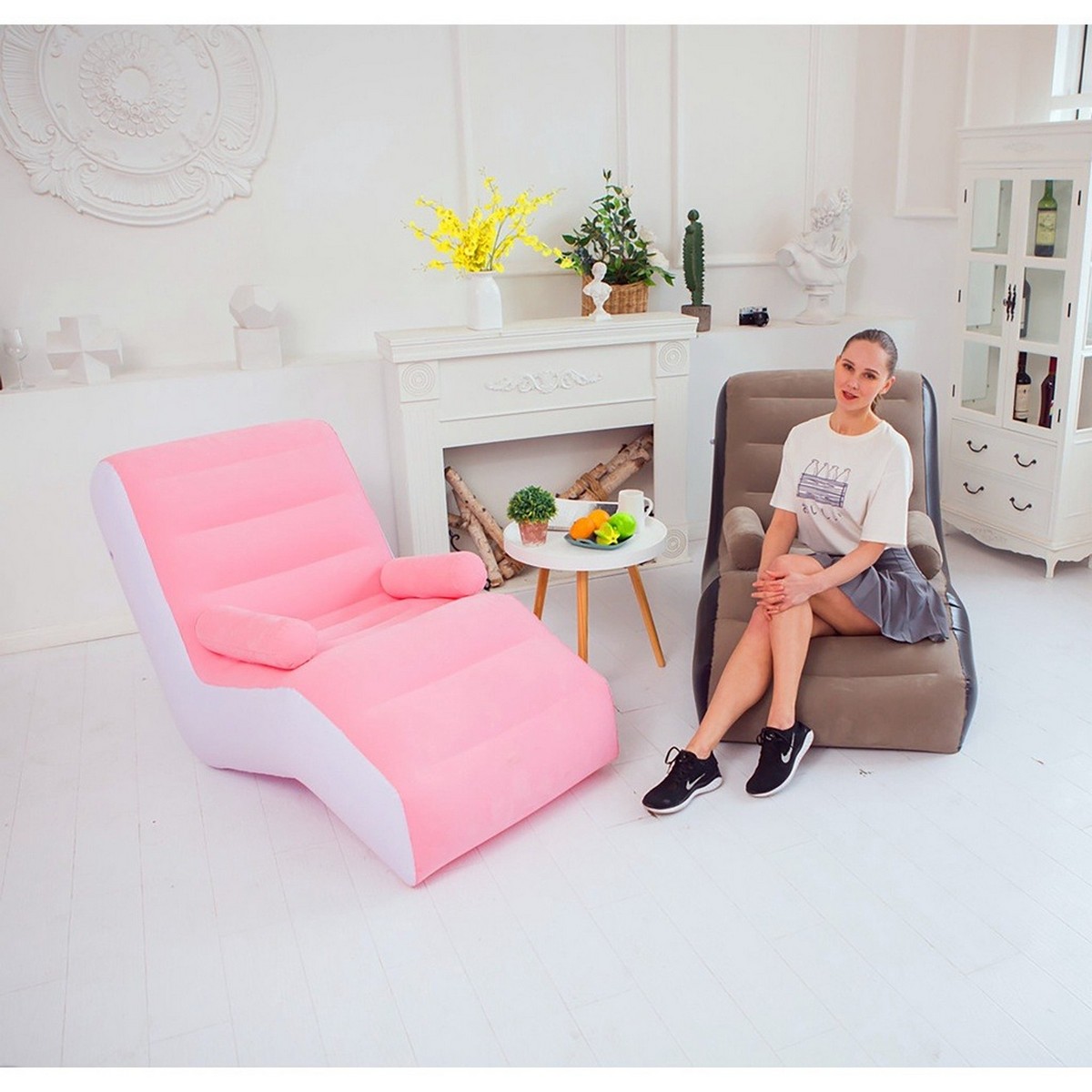 Ghế Hơi Tựa Lưng, Ghế Hơi Sofa Bọc Nhung Có Tay Vịn, Mềm Mịn, Chất Lượng Cao
