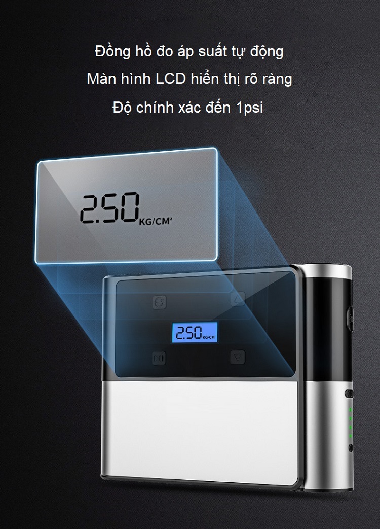 Máy bơm lốp kiêm đồng hồ đo áp suất lốp xe hơi di động cao cấp A03