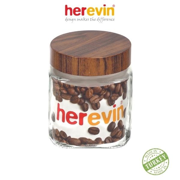 Bộ 3 Hũ Thủy Tinh Herevin Vuông Nắp Woody 1L - HEHU231010-205