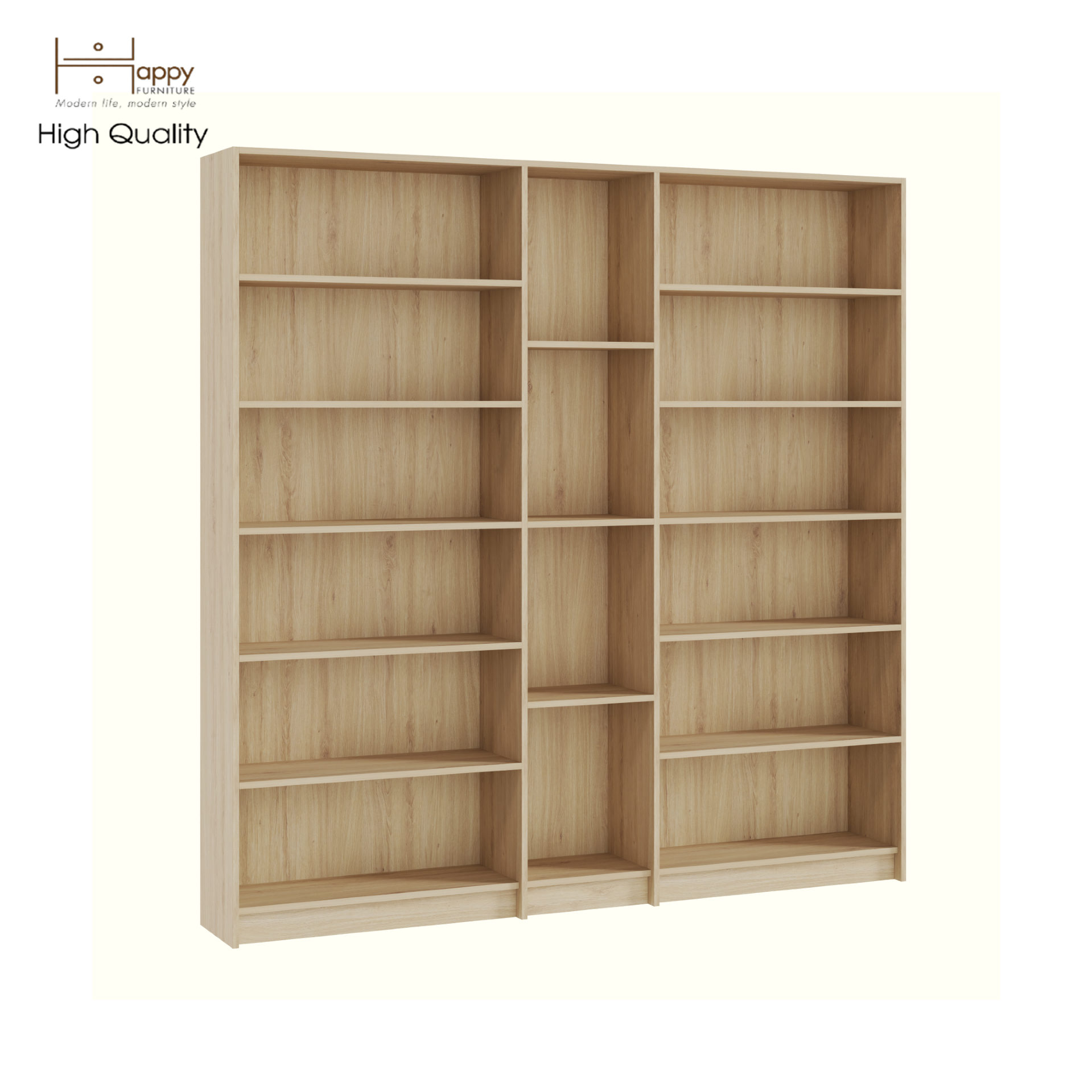 HAPPY FURNITURE , Kệ sách nhiều ngăn - CATY, KSA_081 , 200cm x 30cm x 202cm DxRxC