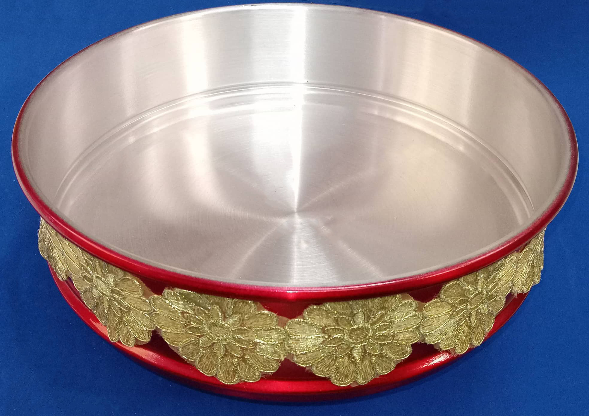 HỘP TRÁP NHÔM ĐÍNH REN KHÔNG NẮP ĐK 23CM,40CM,42CM,45CM - TRÁP ĐỎ - 23 CM REN HOA VÀNG