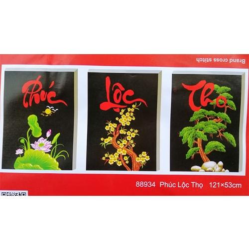 Tranh thêu phúc lộc thọ sen mai tùng 88934 - kích thước: 121 * 53cm.