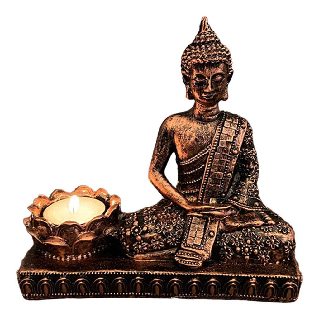 Resin Meditating Buddha Statue Tealight Candle Holder Decor