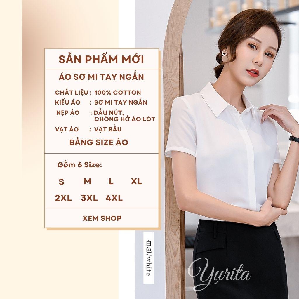 Áo Sơ Mi Trắng YURITA Nữ Tay Ngắn Kiểu Công Sở, Sơmi Cộc Tay Hàng Thiết Kế Cao Cấp Kiểu Dễ Thương Vintage