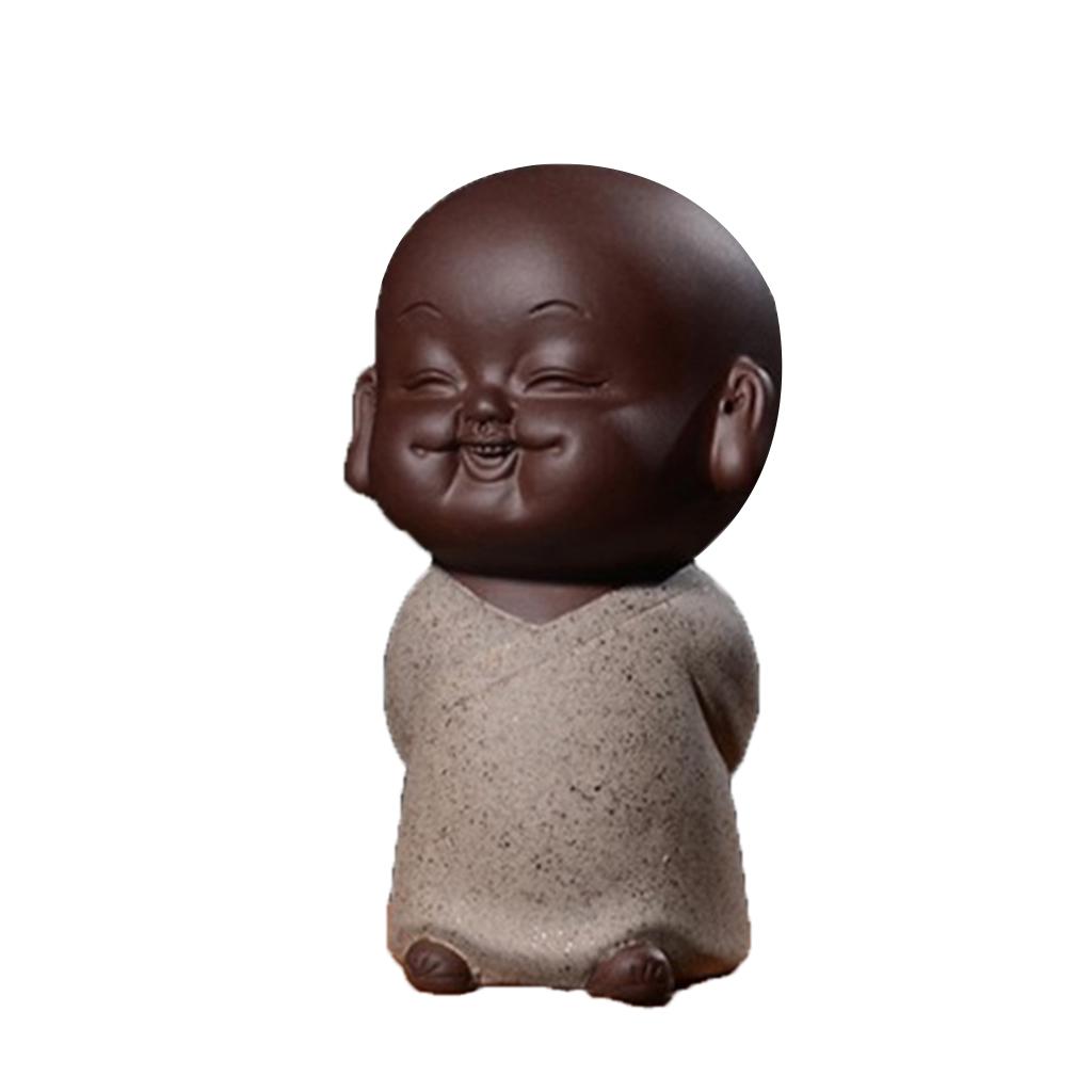 Mini Ceramic Buddha Statue Monk Tea Pet for Zen Garden Sand Meditation Home Office Table Decoration