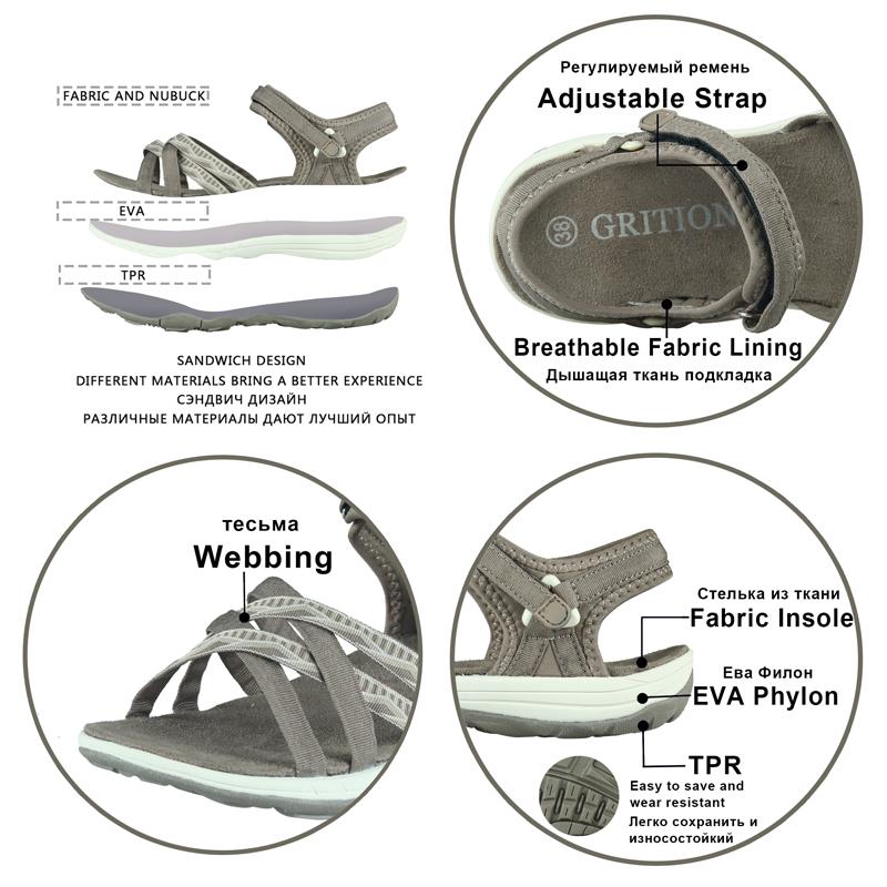 GRITION Giày Sandal Nữ Thoáng Khí Nhẹ Phẳng Thời Trang Giày Đi Biển Mùa Hè Nhanh Khô Thường Gợi Cảm Đi Bộ Đường Dài Sandal Màu Mới 41 Color: Stone Shoe Size: 41