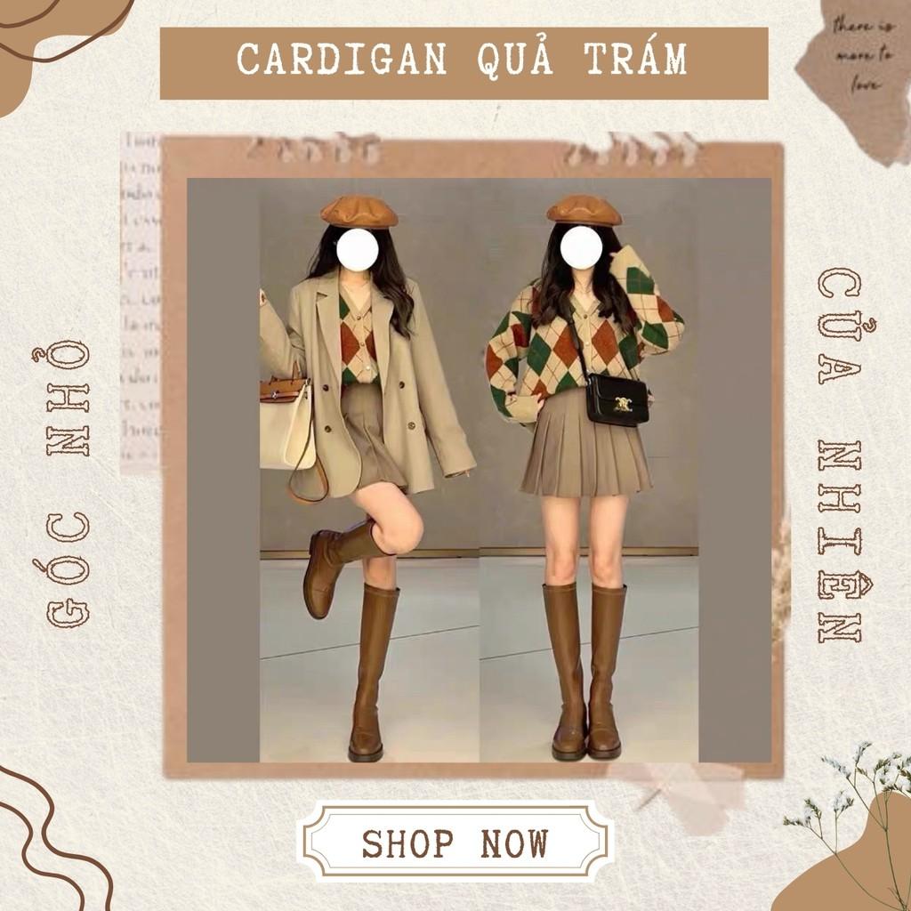 Áo Khoác Cardigan Len Nữ Hoạ Tiết Quả Trám Siêu Xinh
