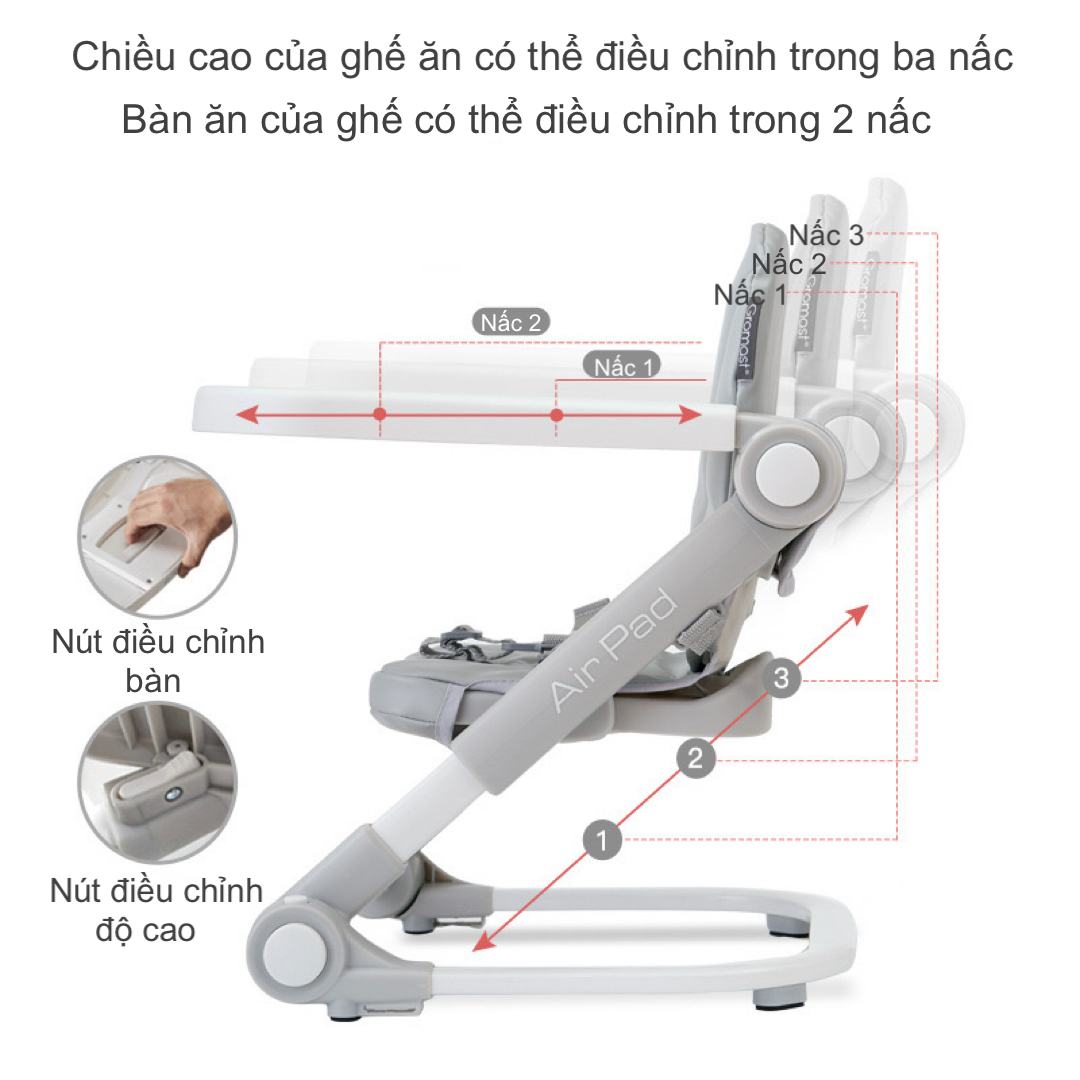 Ghế ăn dặm cho bé Gromast siêu gọn nhẹ, có đệm ngồi tháo rời, tuỳ chỉnh độ cao, chất liệu BPA FREE an toàn