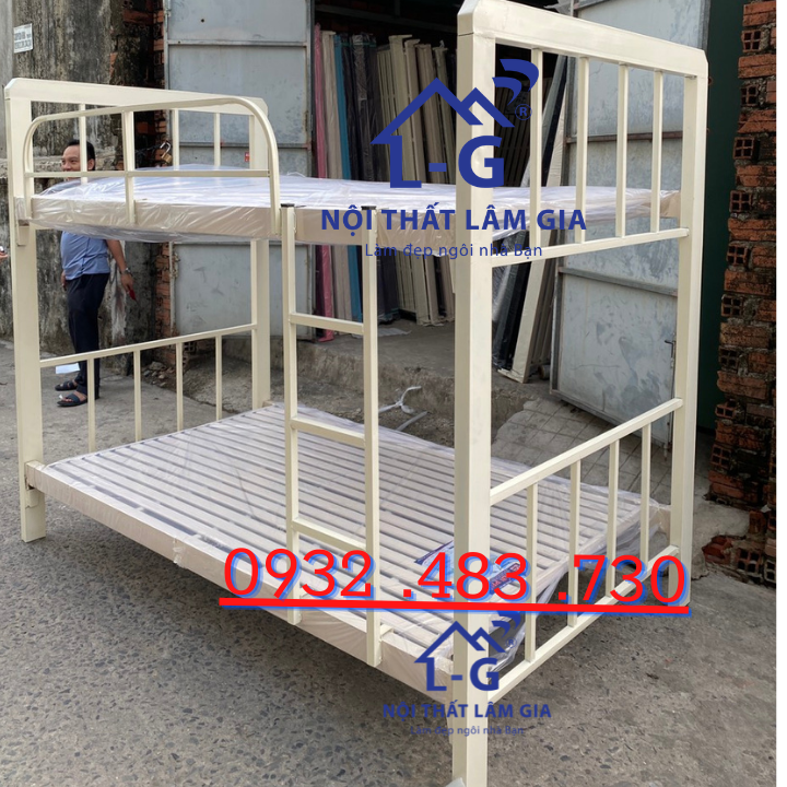 Giường sắt 2 tầng khung hộp 48 trên dưới rộng 1m2 _TPKLG12