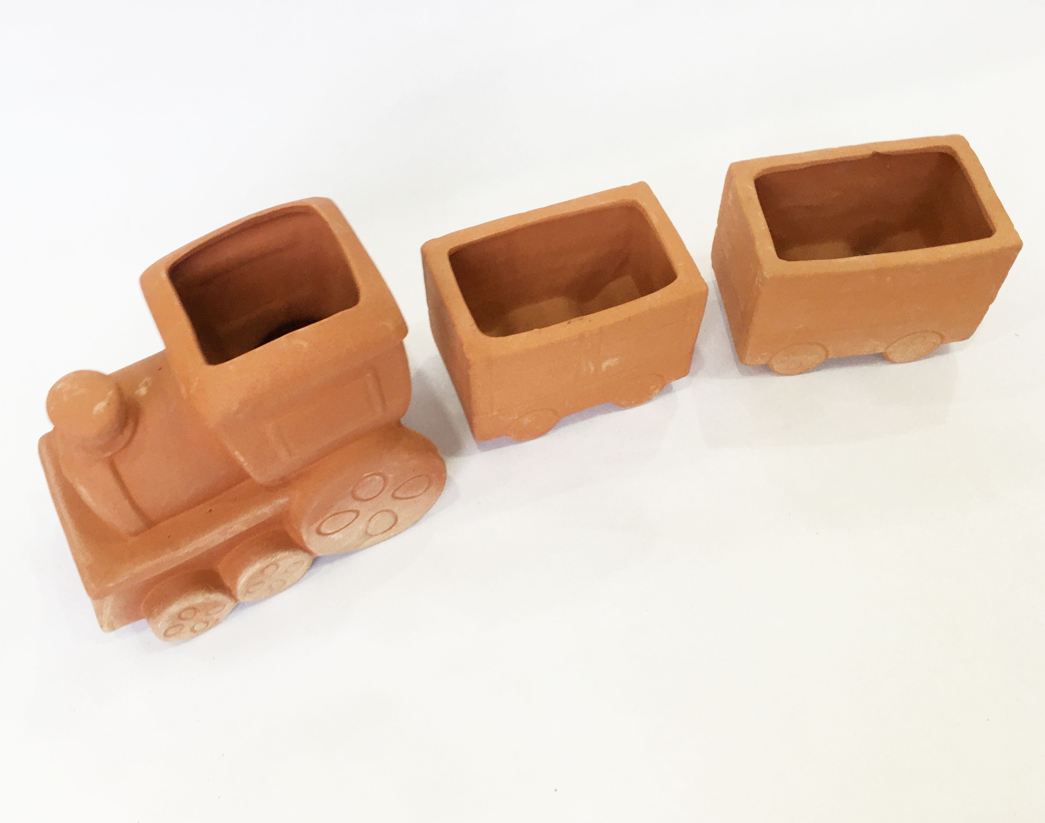 Bộ Chậu đất nung Đoàn Tàu Lửa vintage , chậu có lỗ, trồng bonsai, cây cảnh, sen đá, trang trí sân vườn