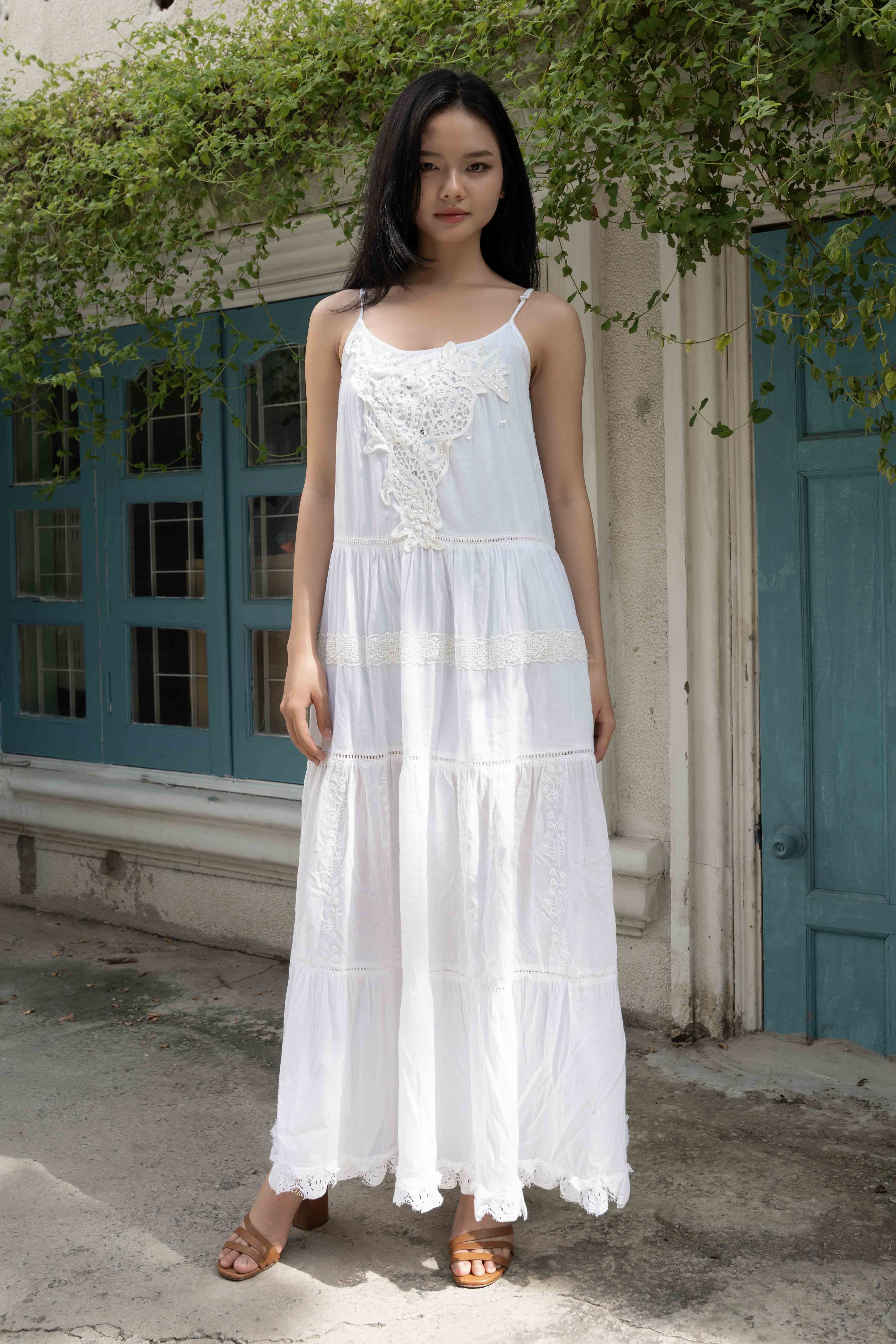 Maxi Trắng Ren Cotton Isla Bonita