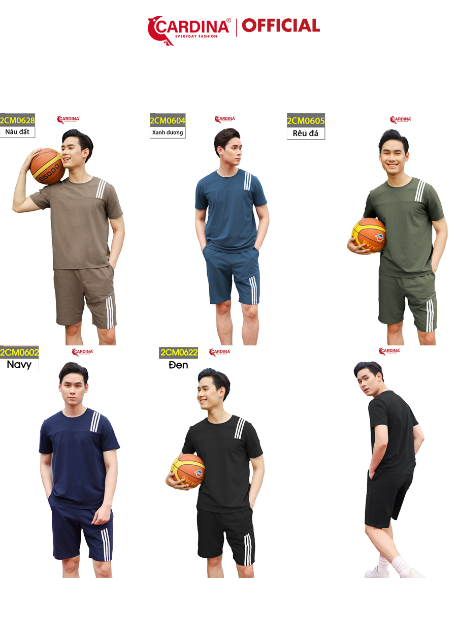 Đồ Bộ Nam CARDINA Chất Cotton Cao Cấp Áo Cộc Tay Viền Sọc Kiểu Dáng Thể Thao 2CM06