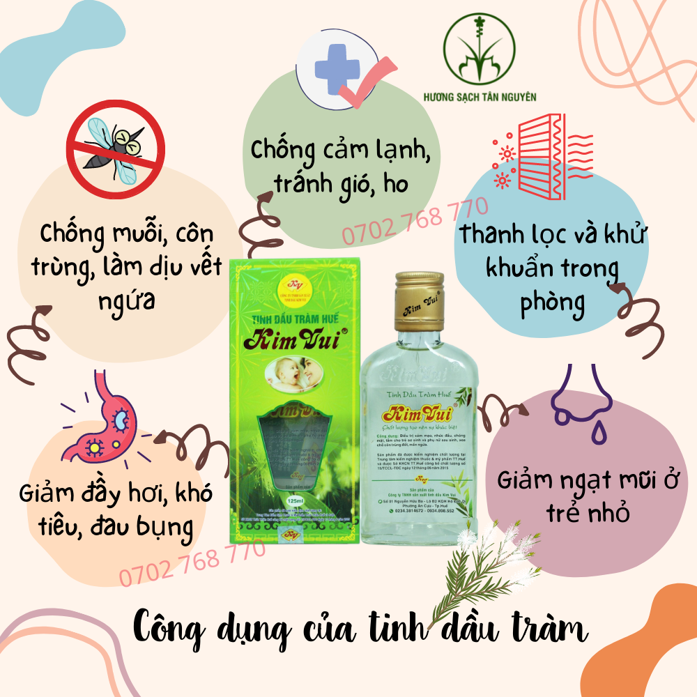 Tinh dầu tràm Kim Vui CHÍNH HÃNG 100% thiên nhiên, dầu tràm nguyên chất cho mẹ và bé chai 125ml