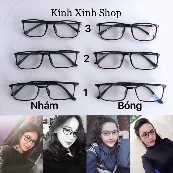 Gọng kính cận, Kính giả cận mắt vuông nhựa dẻo cho nam và nữ - Đủ size