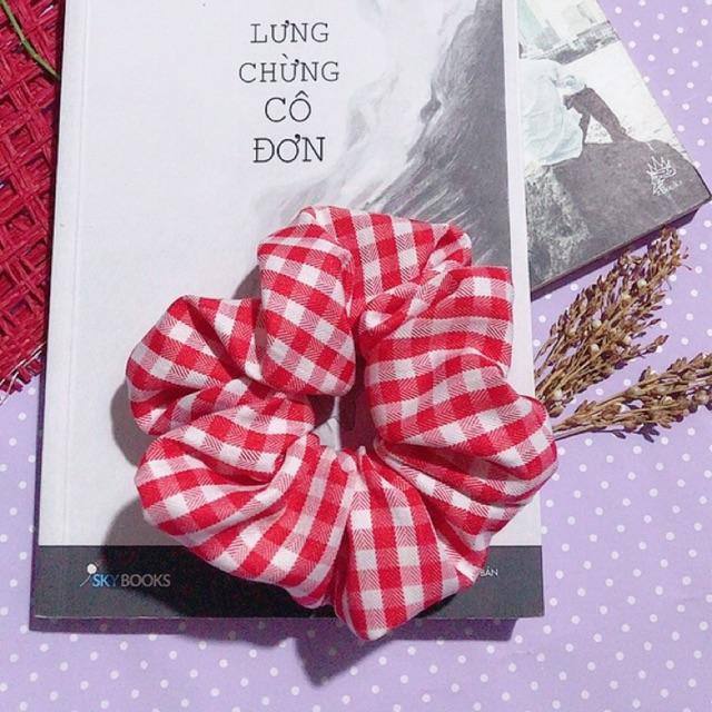 Dây Buộc Tóc Vải Scrunchies Dây Cột Tóc Đẹp,Siêu xinh Vải Caro