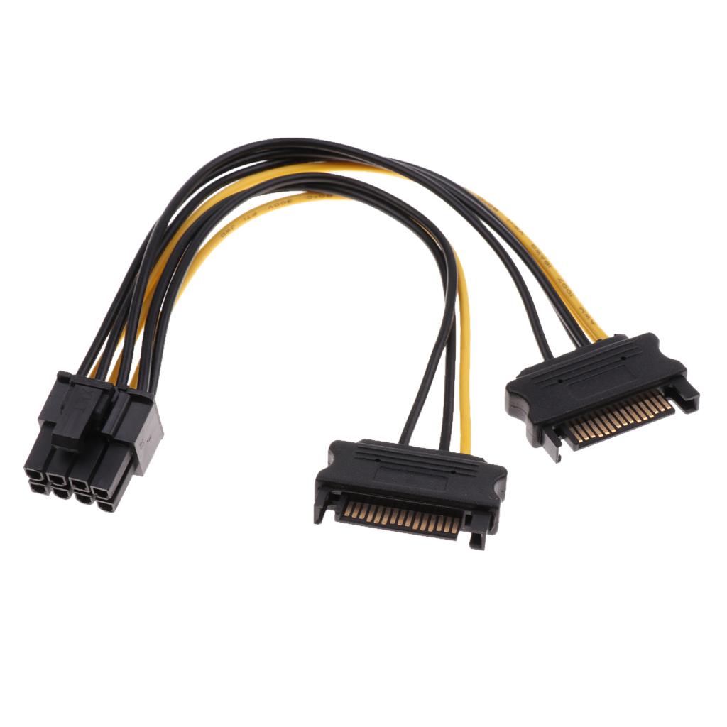 20cm PCI-E Dual SATA 15PIN to 8P Power Cables for Graphics Video Card of Computer