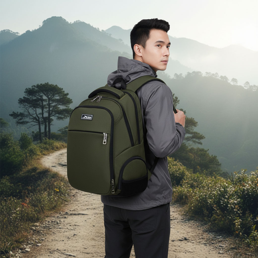 Balo du lịch chống nước cao cấp Xbags Travel – Balo phượt cỡ lớn, nhiều ngăn tiện lợi, bền đẹp xanh rêu thời trang XB1001