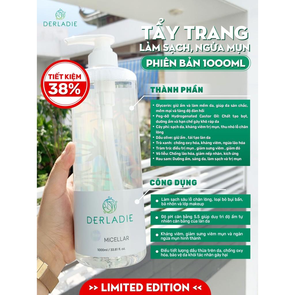 Nước Tẩy Trang Làm Sạch Sâu Cho Da Mụn Derladie Cleansing Water Witch Hazel 1000ml (không vòi)