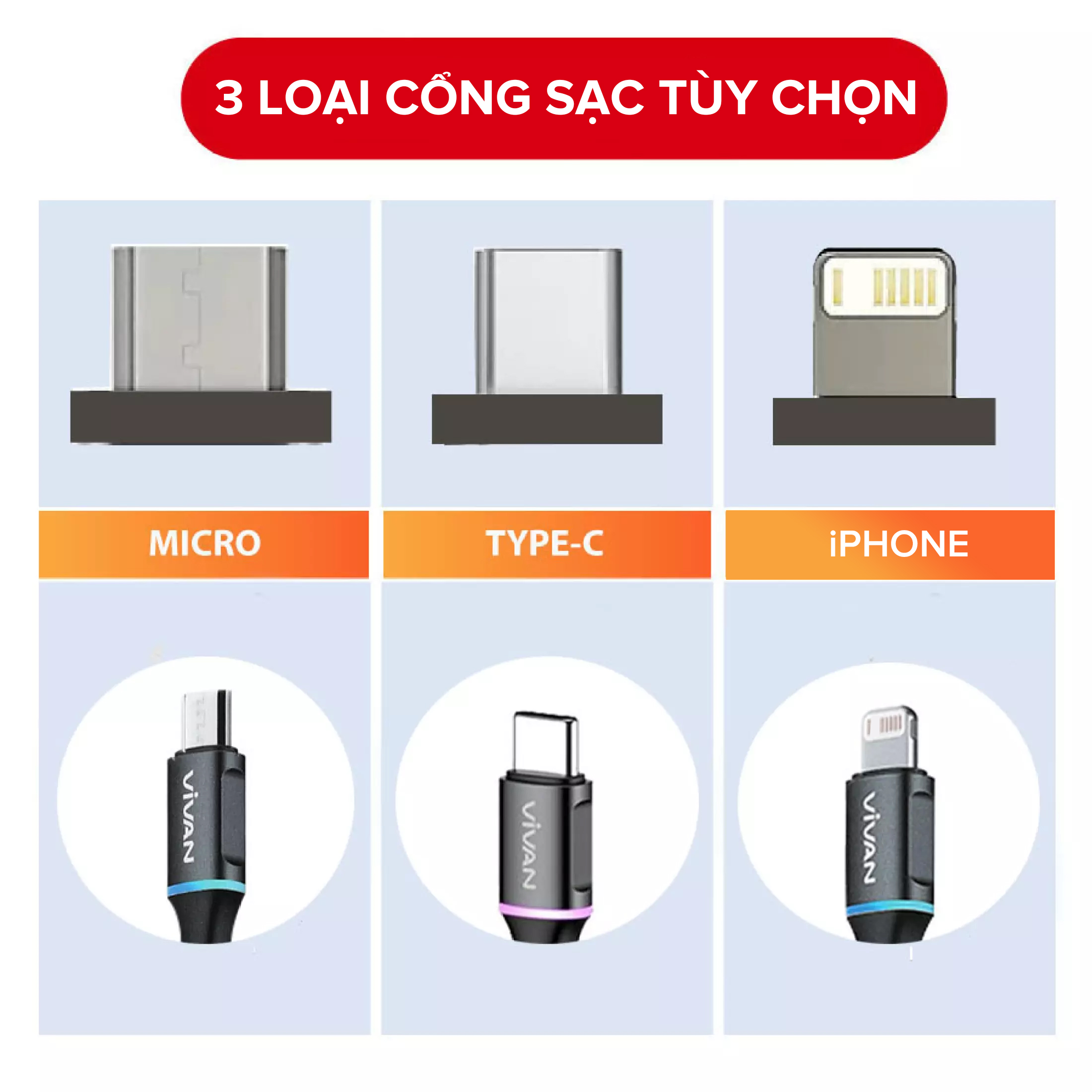 Cáp Sạc Nhanh Lightning VIVAN VDL100 – Sạc và Truyền Dữ Liệu 2in1, Đèn LED Đổi Màu, Nguồn Điện 2.4A - HÀNG CHÍNH HÃNG