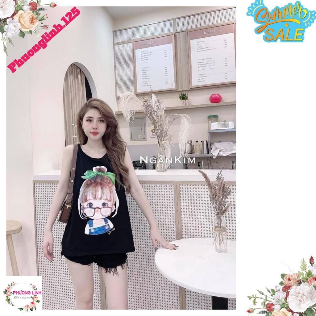 ÁO BA LỖ NỮ HÌNH CÔ BÉ NƠ XANH