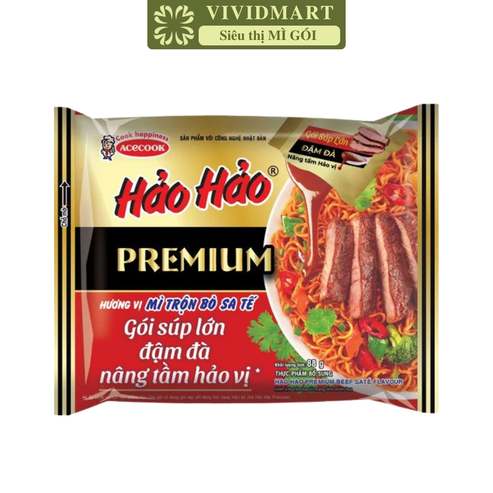 ACECOOK - Mì trộn Hảo Hảo Premium hương vị Bò sa tế, Mì trộn bò sa tế Hảo Hảo, Mì Hảo Hảo cao cấp (88g/gói)