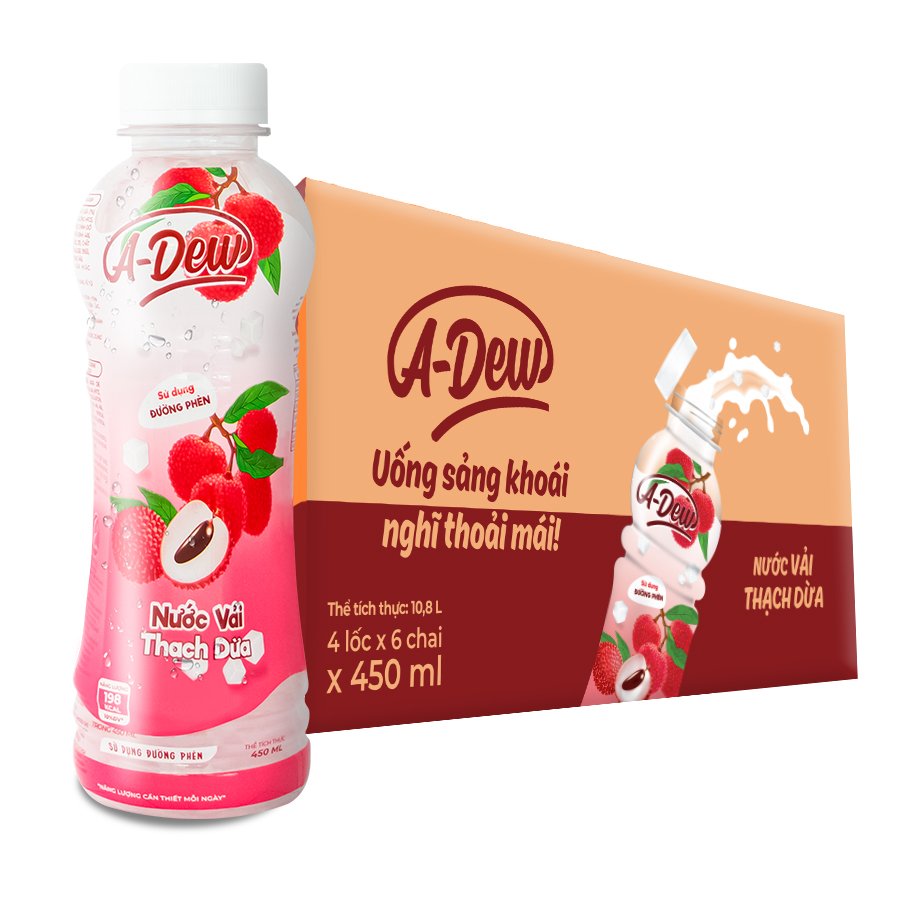 Nước Vải Thạch Dừa A Dew Chai 450ml - Thùng 24 Chai