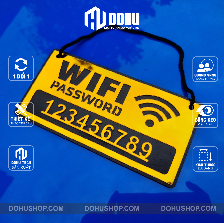 Bảng ghi pass wifi bằng gương vàng - bảng treo