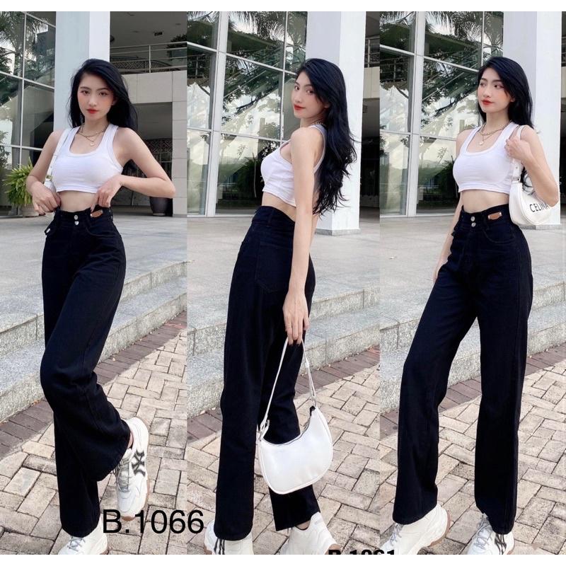 Quần bò nữ, quần jean ống rộng thời trang Lê Huy Fashion lưng cao 2 nút kiểu cực bánh bèo MS 055