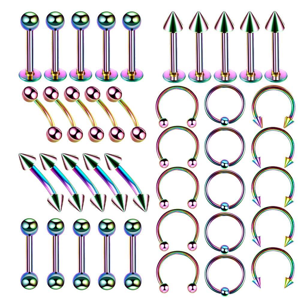 40 Pieces Jewelry 16G Belly Nose Lip Eyebrow