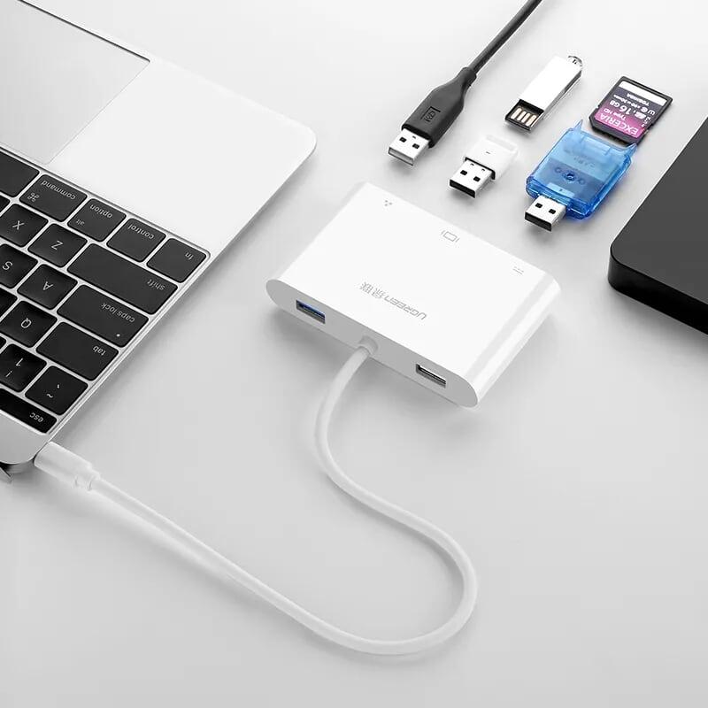 Ugreen UG30439US182TK Bộ chuyển đổi TYPE C sang USB 3.0 + USB 2.0 + VGA + LAN + hỗ trợ nguồn TYPE C - HÀNG CHÍNH HÃNG