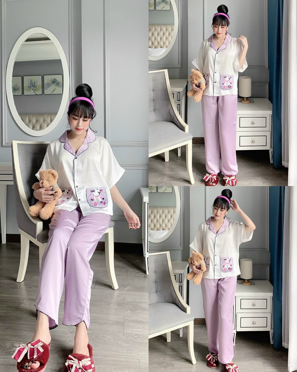 [HÀNG SHOP CAO CẤP] Bộ pijama lụa satin cánh dơi siêu sang, siêu mát, siêu mềm mịn và quyến rũ