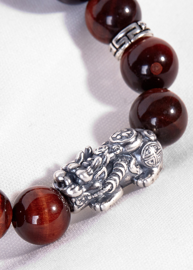 Vòng Tay Đá Mắt Hổ Nâu Đỏ Phối Charm Tỳ Hưu Bạc Ngọc Quý Gemstones
