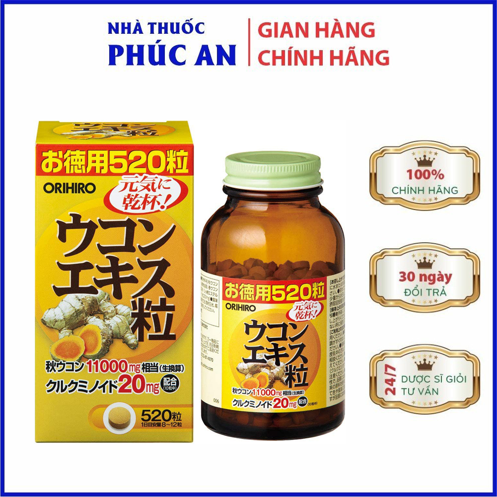 Viên uống tinh bột nghệ mùa thu Orihiro 520 viên hỗ trợ bảo vệ gan, hệ tiêu hoá, dạ dày