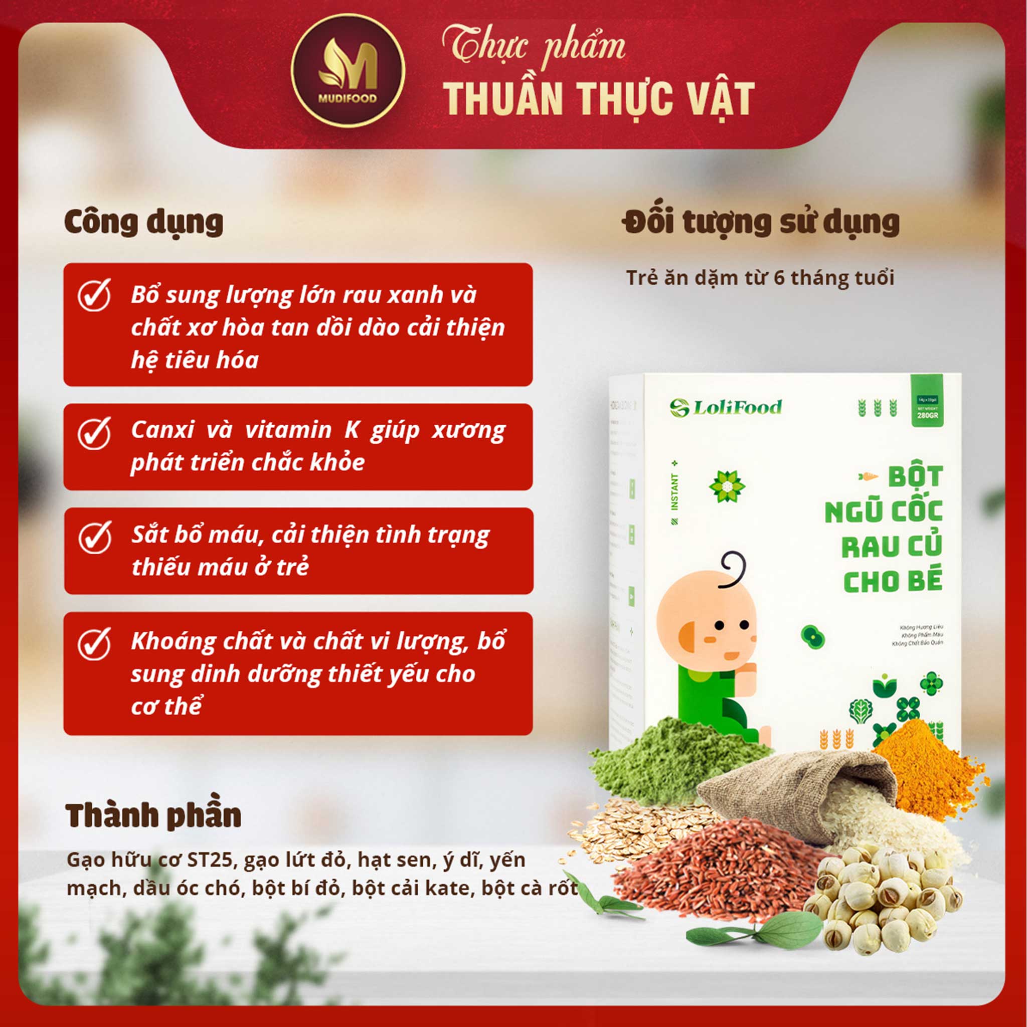 Bột Ngũ Cốc Rau Củ Cho Bé Gói Tiện Lợi - Hộp 280g