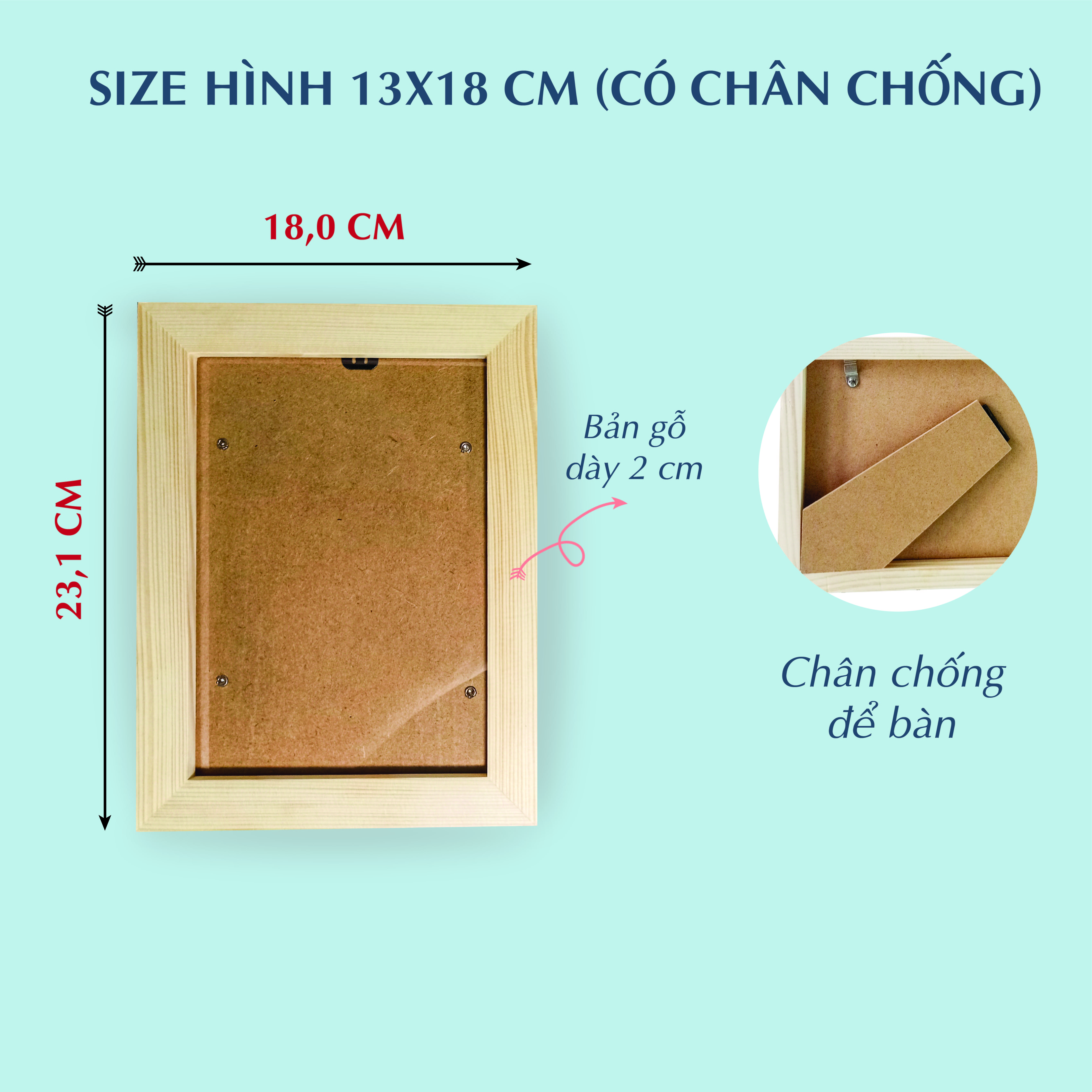 Khung ảnh để bàn, treo tường gỗ thông 13x18 cm gỗ thông nguyên khối