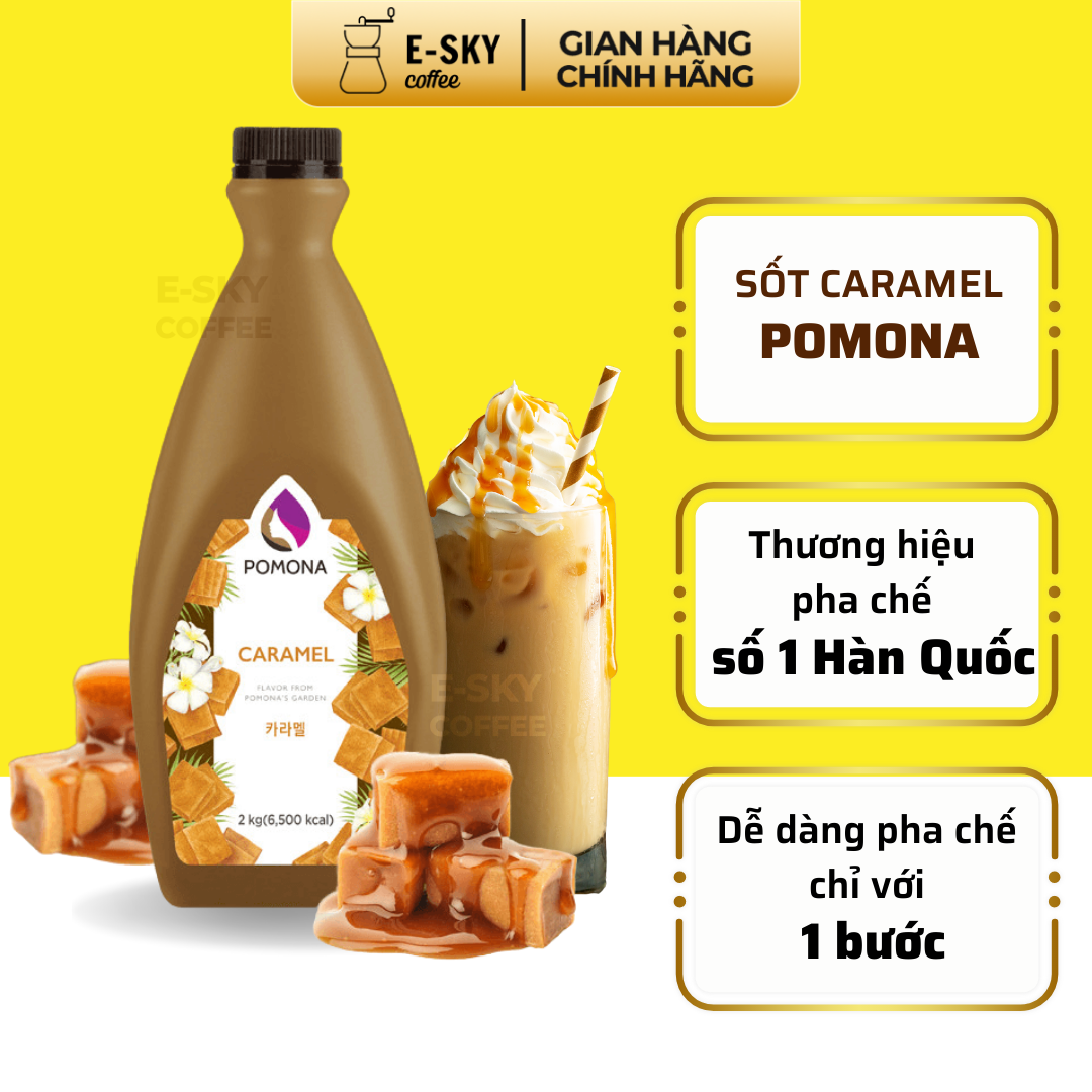 Sốt Caramel Pomona Caramel Sauce Nguyên Liệu Pha Chế Cà Phê, Trà Sữa Hàn Quốc Chai 2kg